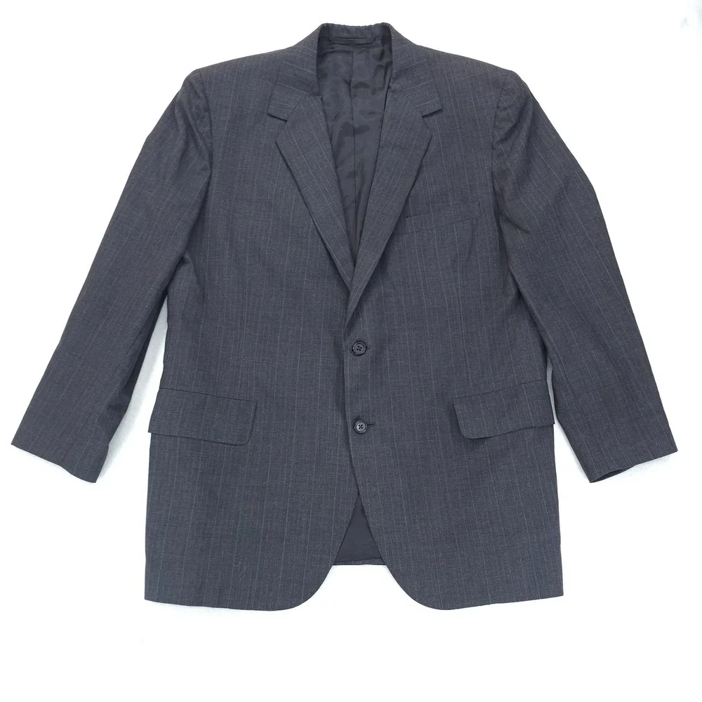 Oxxford Clothes Suit Mens 44 40x28 Gray Pinstripe 2 Button Pleated Full Liner